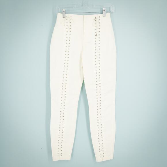 ALC Size 2 Kerrigan White Lace Up Front Slim Skinny Cotton Blend Pants NEW
